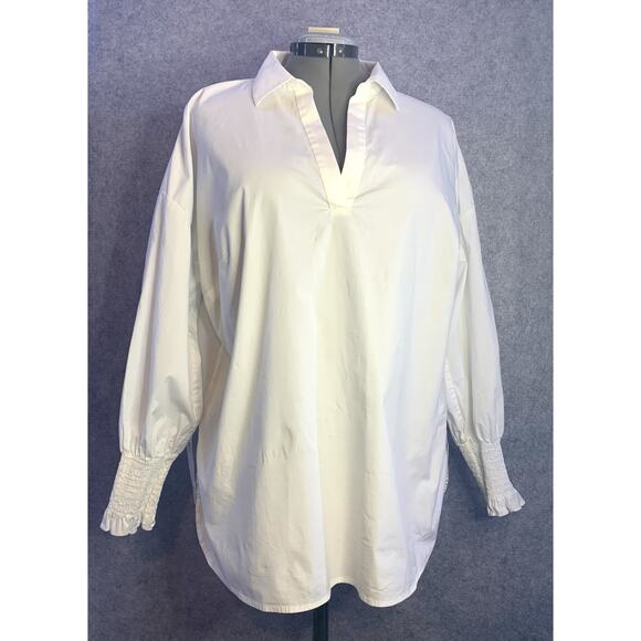 Pure Collection Women's Long Sleeve White Cotton Pullover Blouse, Size 14/16 - Picture 1 of 14